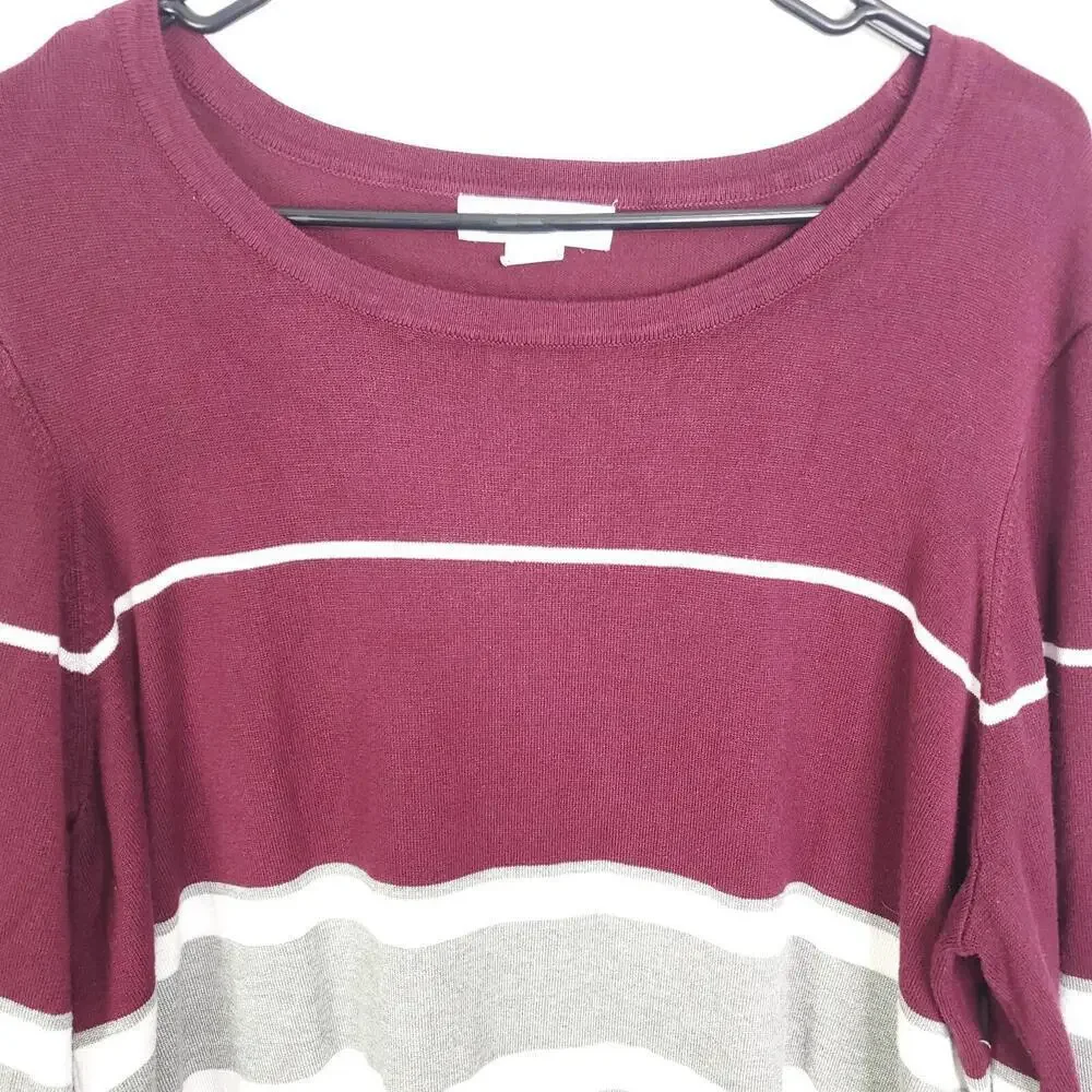 Liz Claiborne Sweater Womens 1X Long Sleeve Split Hem Pullover Striped Office - Picture 3 of 7